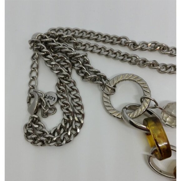 LOFT layered look silver tone double chain + tortoise chain and crystals. - Picture 3 of 4